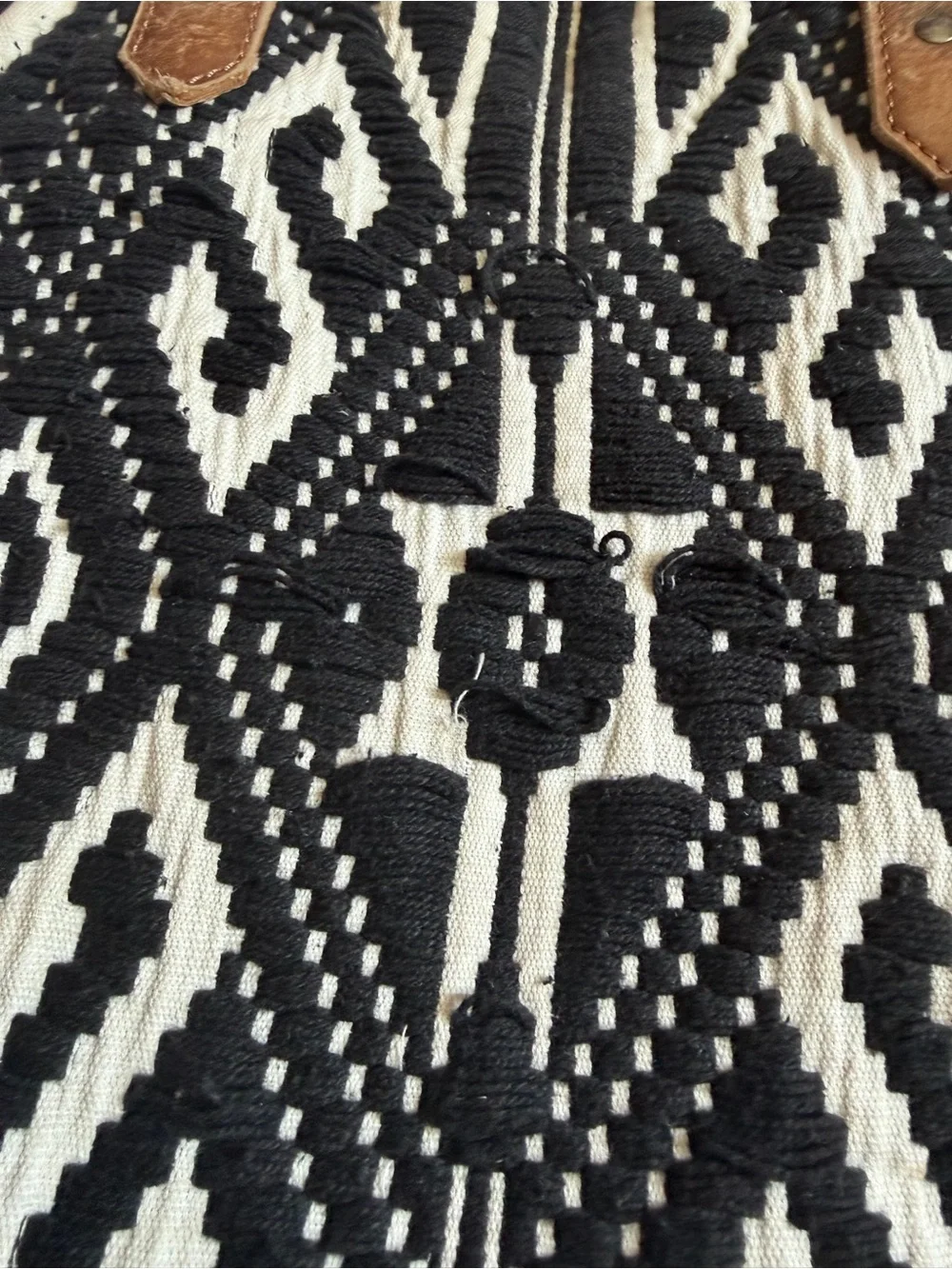 Jasper & Jeera Woven Boho Fringe Tote Bag Tribal Jacquard Leather Handles